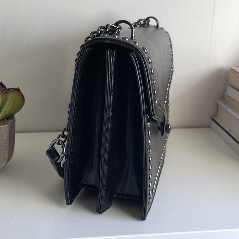 Studded Black Leather Crossbody Bag - Women's Shoulder Purse - Picture 7 of 9